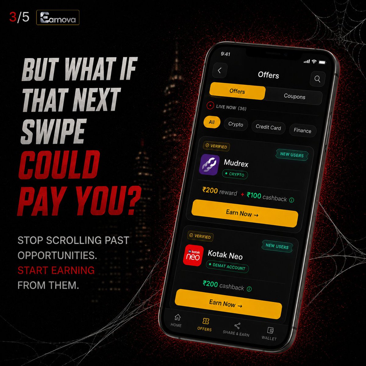 Earnovaapp's tweet photo. DON’T JUST SCROLL. EARN. 🕷️💰
Turn the offers you discover into real rewards. Discover. Share. Earn with Earnova.
.
.
.
#earnovaapp #cashbackapp #onlineearningapp #earnfromphone #earnonline https://t.co/OSOTLuOejK