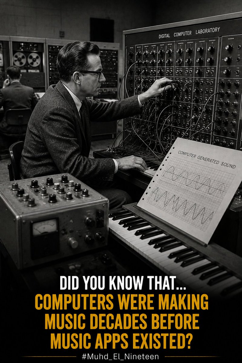 Historyrecapped's tweet photo. Did You Know That... Computers Were Making Electronic Music Decades Before Music Apps Existed?

Long before smartphones could generate music, researchers were already experimenting with computers as musical instruments.

In the 1950s, pioneering researchers began exploring ways computers could create and manipulate sound.

This early work helped establish computer music as a field, eventually leading toward synthesizers, digital audio production and the music software used today.

What started as experimental research in laboratories would eventually become part of modern music production.

The computer wasn't just learning to calculate it was learning to make music.

https://t.co/daVAgUG9TX
#ComputerMusic #MusicTechnology #TechnologyHistory #DidYouKnow #Muhd_El_Nineteen