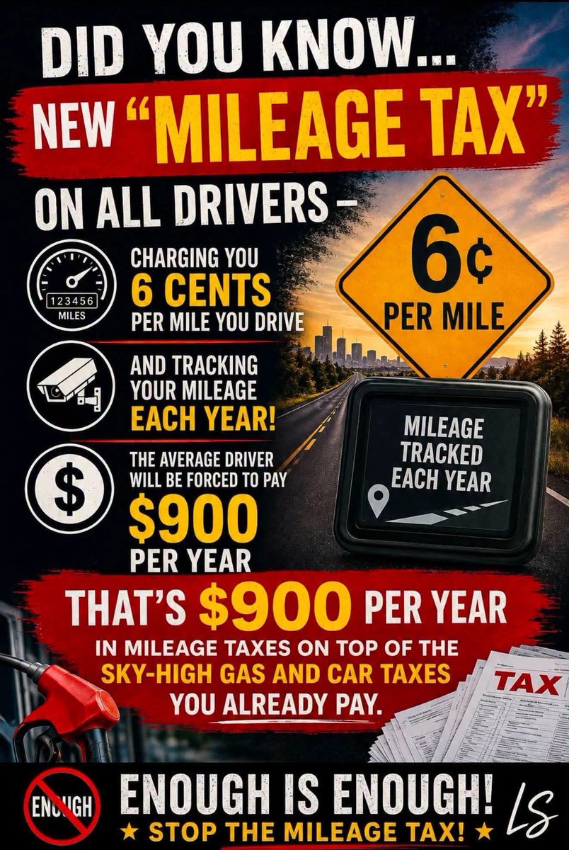 nettermike's tweet photo. California has not passed a mileage tax to replace the gas tax, but lawmakers approved AB 1421 in early 2026 to continue studying a potential road charge system that would tax drivers based on miles driven; the study must report findings to the Legislature by January 1, 2027.

The implications for a mileage tax if implemented for families, seniors, and working people are already struggling with the rising cost of living. It’s no surprise that many Californians are choosing to leave for states like Tennessee, Texas, Florida, and Nevada.

We the People are feeling the squeeze. Pay attention to the policies, know how your representatives vote, and make your voice heard at the ballot box this November.

What we need to do is just get rid of this ridiculous bloated nanny-state bureaucratic government telling us what to do” and wants to charge us by the mile for the privilege of driving your own car. 

Enough is enough! Tell your state lawmakers to vote NO on any new taxes especially the mileage tax currently being studied and let’s unite behind and vote for California gubernatorial candidate Steve Hilton and the Golden Ticket of proven fighters ready to deliver real results for working families on day one to Make California the Golden State once Again!