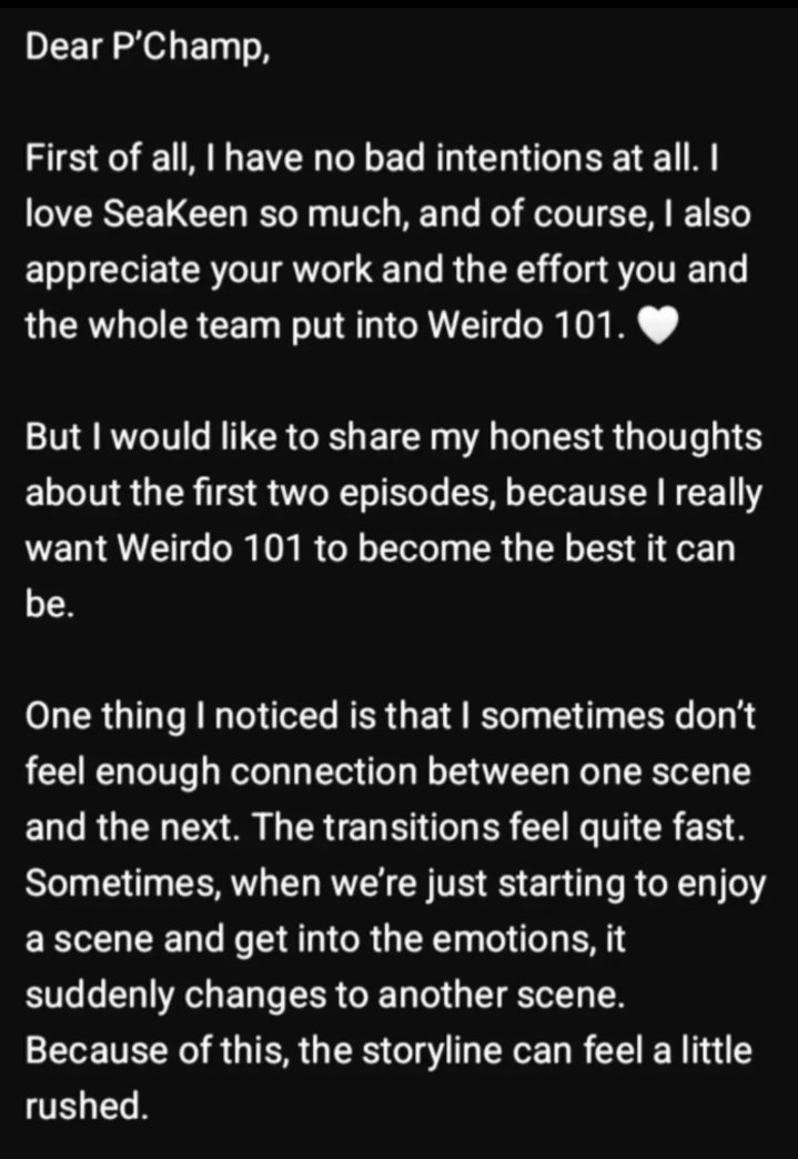 myosukhin2311's tweet photo. Dear P’Champ, @champwee 

I really hope you get to see this message. Thank you for listening to the feedback, and thank you to you and the entire team for your hard work on Weirdo 101.

With respect and love. 

#WEIRDO101Series https://t.co/cYilTTTCHg