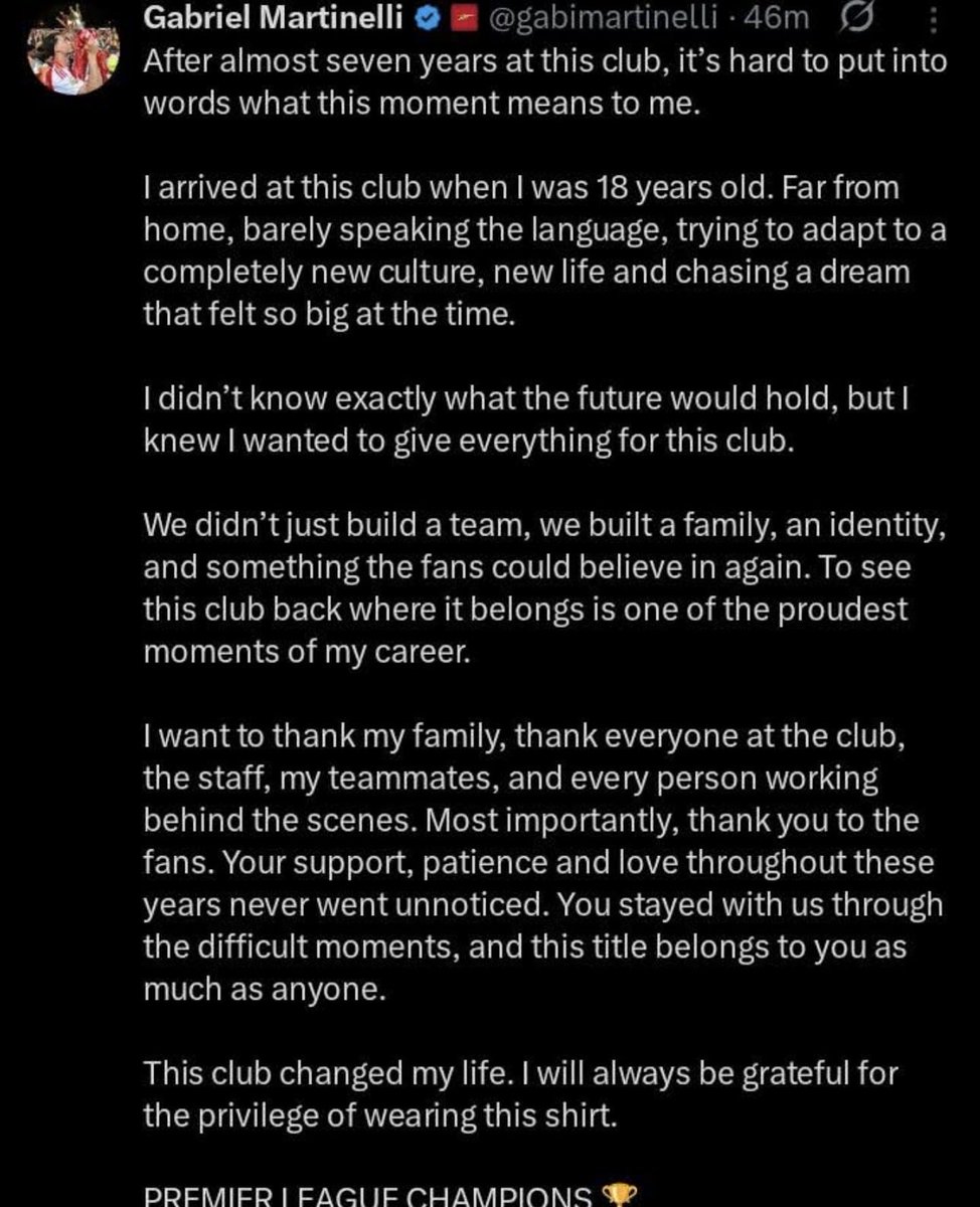 AFCJaccy's tweet photo. BREAKING : Gabriel Martineli on IG

Is this really the beginning of the end for Martinelli at Arsenal ? 💔 💔 

#AFC
#transfernews https://t.co/qMTyhmHOM2