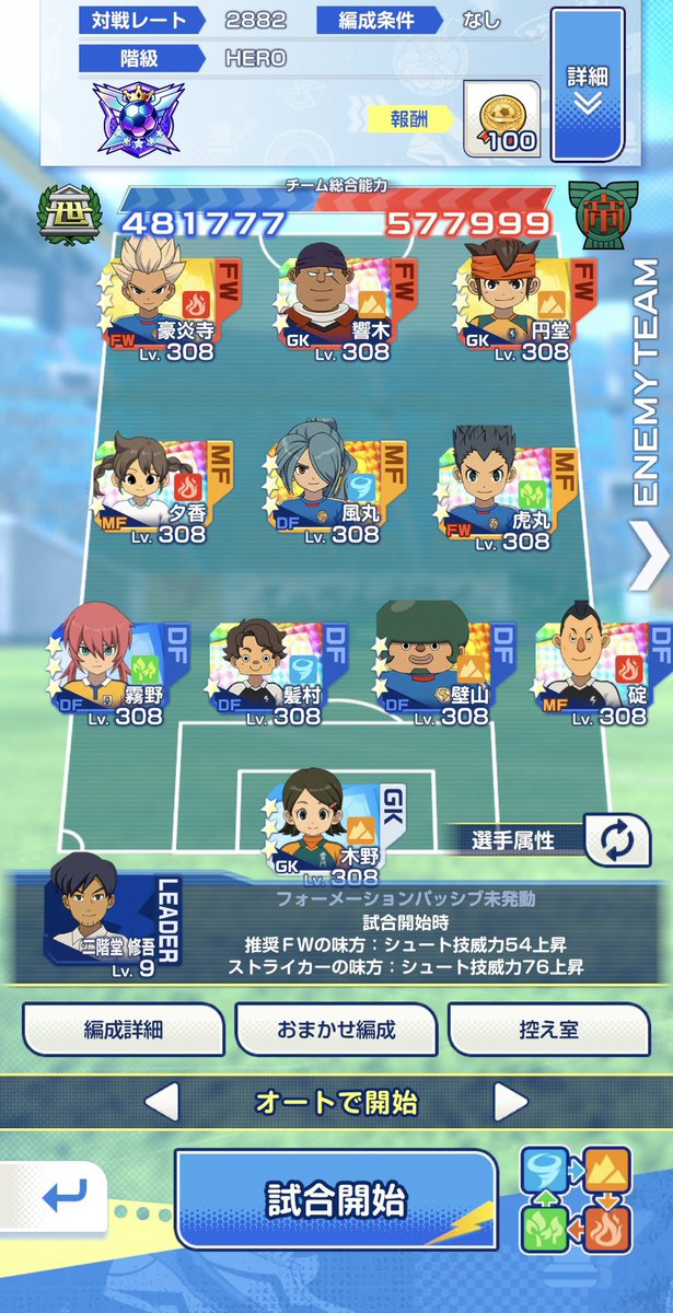 sakuya_inaX's tweet photo. 8/24 対戦編成予定⚽️
◀︎二階堂監督 　円堂大介監督▶︎
_

🟦二階堂編成
・敵位置で自FW,DFの位置調整
・碇に火属性シュートブロック技
・夕香と虎丸バフで高火力狙い

🟧大介編成（守備重視）
・格上引き分け狙いのため守備重視
・結束等で守備固め
・最終戦はこの編成
_

 #イナズマイレブンクロス https://t.co/R6TBCH7EqB
