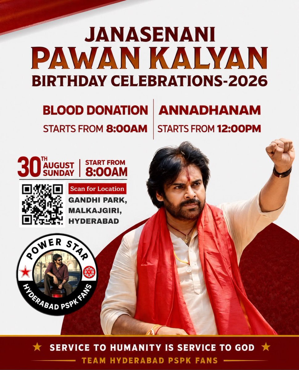 NizamPKFC's tweet photo. Pawan Kalyan Birthday Celebrations by team @TeamHydPSPK ❤
Save the date and join hyd Cults ✊

#PawanKalyan @PawanKalyan https://t.co/GmahMSTpnW