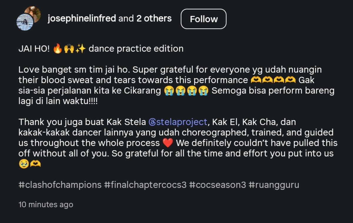 yiyiblooms's tweet photo. AKHIRNYA RILIS JUGA LATIHAN DARI PERFORMANCE TERMANTAP (versi aku) DI FINCHAP COC S3 EVENING SESSION. Beneran main dancer kalo jadi satu, jadilah performance jai ho! 🔥💥 https://t.co/SrFD2Trydn