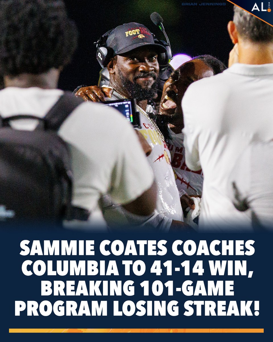 aldotcomTigers's tweet photo. Former Auburn wide receiver and second year head coach Sammie Coates helped lead Columbia High School to its first win in more than a decade Saturday!

The Eagles snapped the program’s 101-game losing streak, scoring 41 unanswered and defeating 2A Greensboro in Huntsville! https://t.co/yhMZHDmWt7