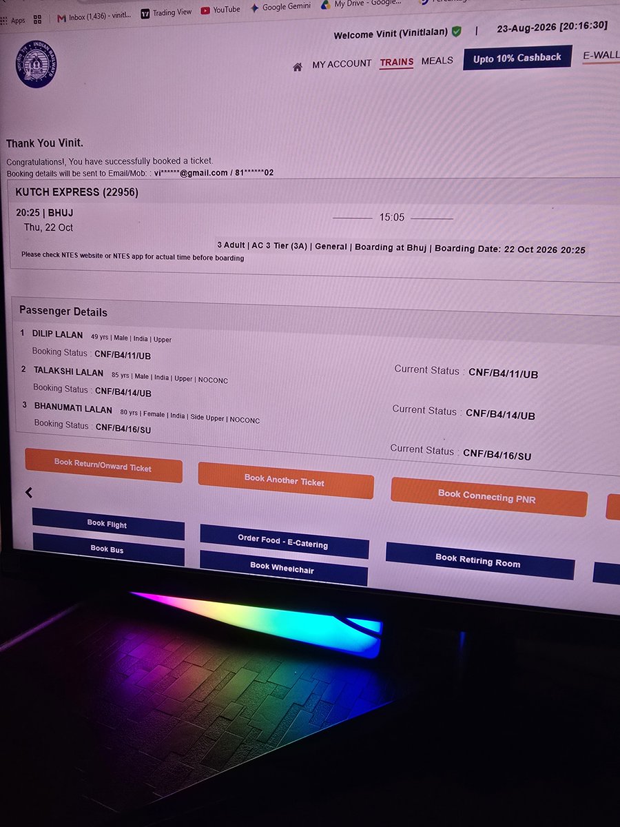VinitLalan1's tweet photo. @IRCTCofficial You've got worst system of your website booking. I booked tickets for my grand parents of aged 80 &amp; 85, i specially mentioned lower birth for them, even after booking, I got all upper births, this is a joke, one of the worst things that can happen @RailMinIndia https://t.co/C618KW5lXr