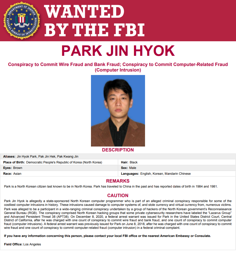 InhumanDevv's tweet photo. HELLO THEY GOT HIM 🚨 FBI issued a warrant for JON CHANG HYOK, an alleged hacker behind Cyberleek !!!  He is claimed to be part of Lazarus Group, a notorious North-Korean cyber crime organization
https://t.co/pFfEg0QB1C https://t.co/sCNYY3KTxj