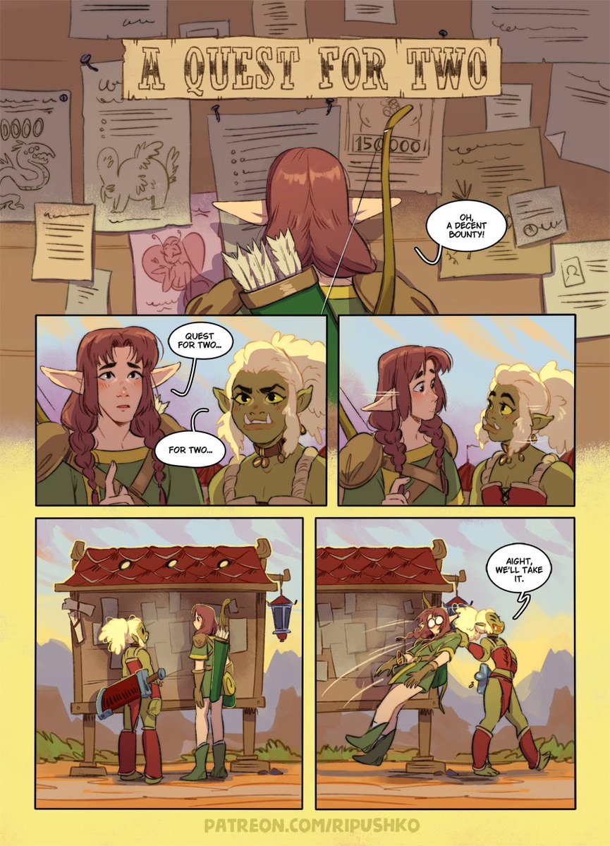 Ripushko_Arts's tweet photo. "A quest for two" 

Yaoi comic about femboy orc and elf.
💚🤎

More on my p a t r e o n ✨ https://t.co/lGdd1vN2Lh