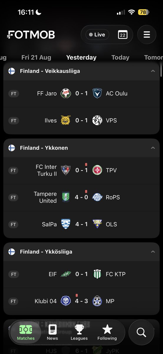 FinlandFooty's tweet photo. Results in Finland yesterday https://t.co/9gUanRnQhK