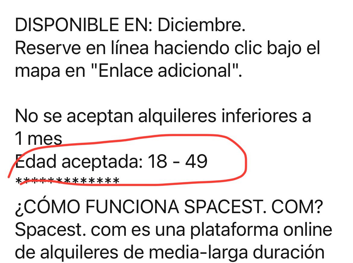 fuzzlampreave's tweet photo. Aquests d'Spacest, amb seu a Madrid, tenen un munt de pisos a BCN, no tenen telèfon, no pots visitar l'espai, cobren comissió, no respecten el topall de preus i tota aquesta mena de cosa mafiosa i indigna habitual a la nostra ciutat. El que és nou és la discriminació per edat 😭 https://t.co/FsHsFrirru