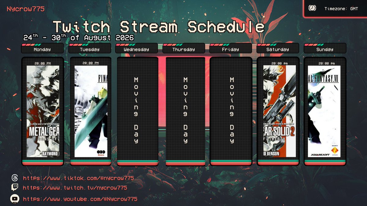 Nycrow775's tweet photo. my stream schedule for Twitch and Tick Tock
https://t.co/UsuS84qeY9
https://t.co/8nHComRO7n 

#Sonicthehedgehog #MetalGearSolid #MetaGearSolid2 #TwitchStreamer #TickTockStreamer
#MarvelRivals #FinalFantasy7 #Vtuber #PNGtuber https://t.co/xzCflILE8j