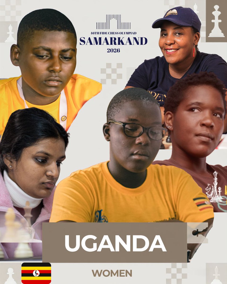 BaniBulletin's tweet photo. 🇺🇬♟ Introducing Team Uganda for the FIDE Chess Olympiad!  

Uganda (Open): Nyola Wasswa Mark, Patrick Kawuma, Wanyama Harold, Egesa Emmanuel, and Bob Bibasa

Captain: Ssonko Mathias Allan

Uganda (Women): Sana Omprakash Kayyar, Asaba Juliet, Asiimwe Olivia, Kawuma Patricia, and Ampaire Shakira  

Captain: Naisanga Sheba Valentine  

♟ FIDE Chess Olympiad 2026 @FIDE_chess 

Game days: September 16-27  

#ChessOlympiad #UgandaChess #BaniChess #AfricaChess