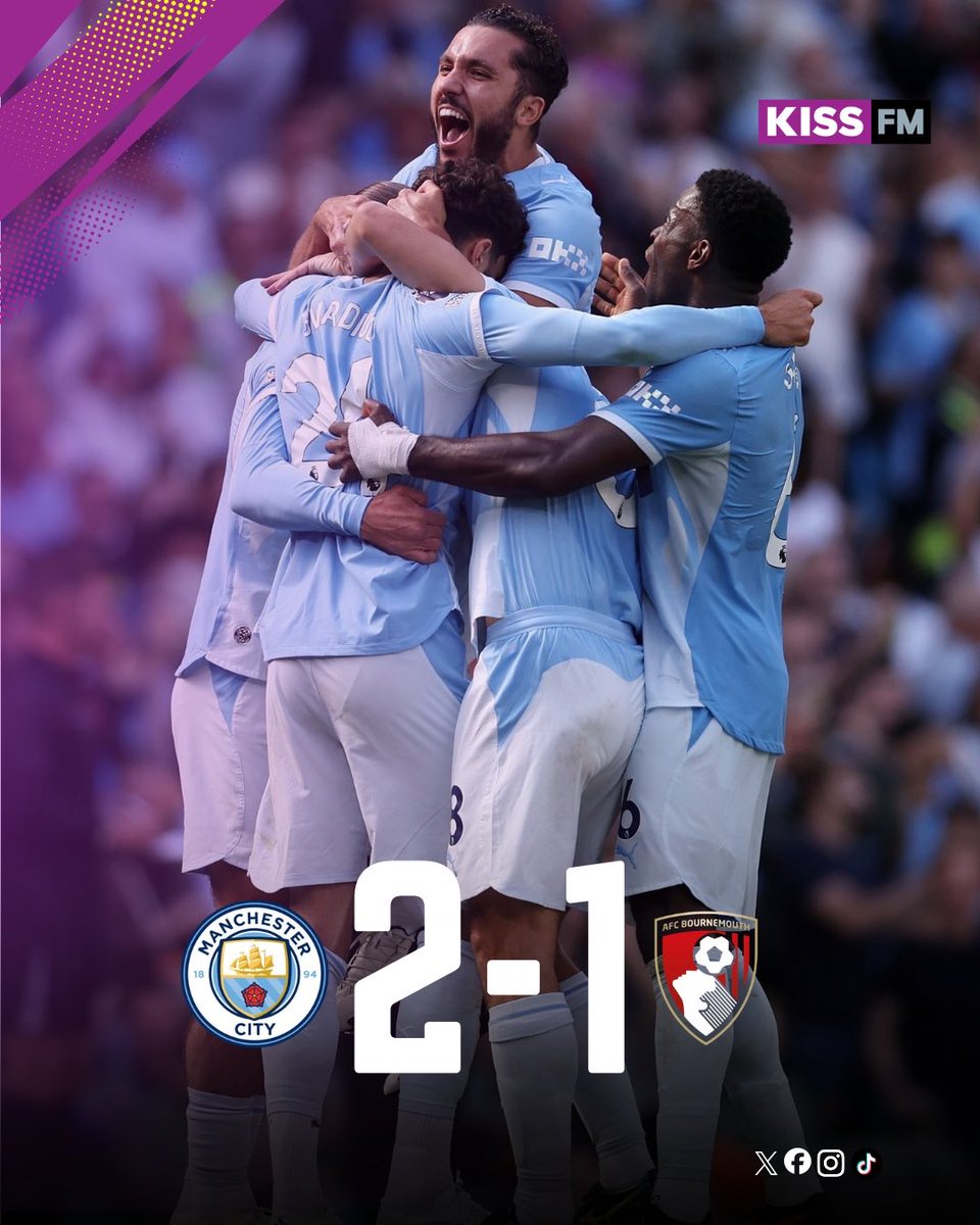 Kiss100kenya's tweet photo. Manchester City clinch a last minute win after coming back from 0-1 to win 2-1 against Bournemouth
#TheScoreKe https://t.co/7VRDx1SPjj
