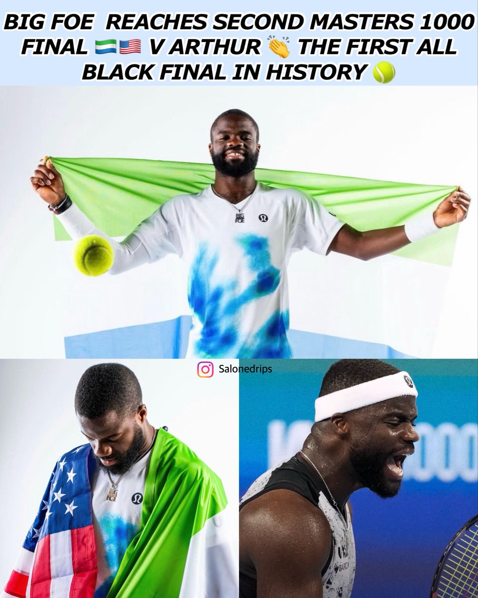 salonedrips's tweet photo. ATP 500 2026 CHAMPION 🏆
@bigfoe1998 🇺🇸🇸🇱🎾reaches
second masters 100 final v Arthur (final today) it’s gonna be the first all black final in history‼️💥
🏆Big foe won the ATP 500 trophy few months ago 🏆🎾He’s ready to clinch another trophy tonight #allthebest
https://t.co/GdU3pEq82j