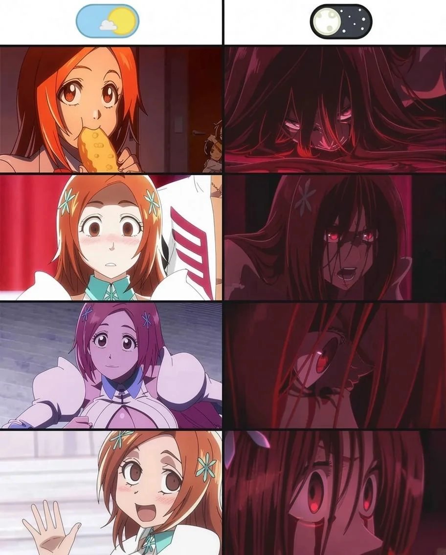 Retro_Bleach1's tweet photo. Duality of Orihime https://t.co/98Nb9EpdiV