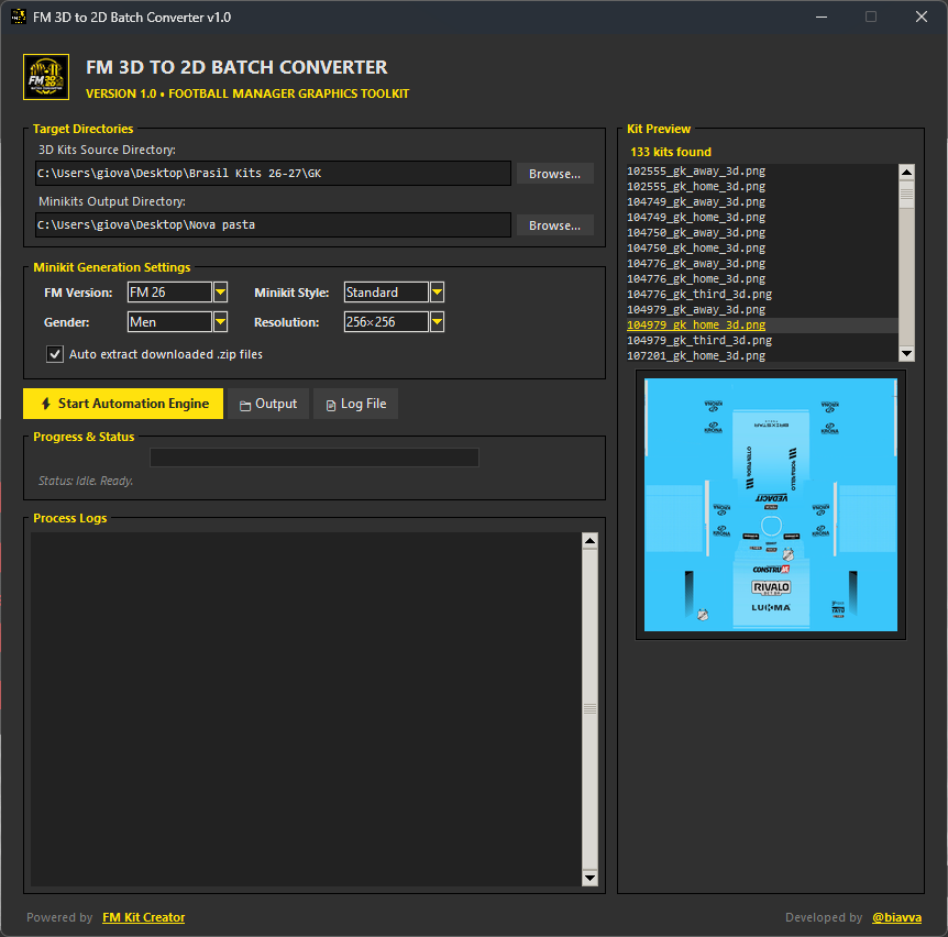 giovanibiava's tweet photo. I was losing my mind converting kits one by one on @fmkitcreator, so I finally built a tool to fix it! 😅

Meet FM Kit Batcher: it automatically handles up to 200 kits at a time right in the background so you can just chill while it does all the heavy lifting for your megapacks. https://t.co/cIzpsSLp4q