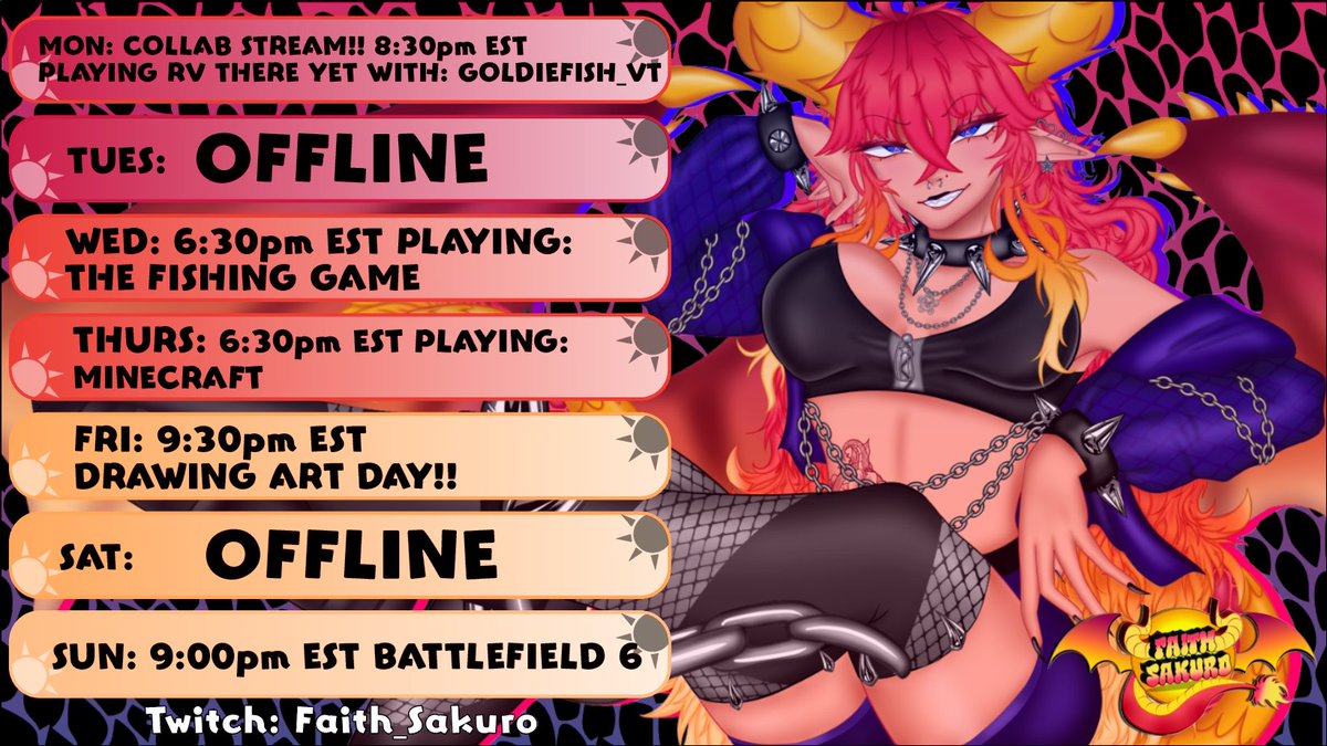 FaithSakuro's tweet photo. SCHEDULE FOR WEEK 8/24 to 8/30🌄

#Vtuber #twitch ㅤ https://t.co/op0MaXGCV2
