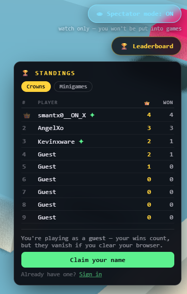 PumpIsland_Game's tweet photo. Before the contest starts, get set up.  

Head into the game and press the leaderboard button in the top right corner. 

There you'll see every player's name, along with a section at the bottom where you can claim your own.  Enter your name (we recommend using your X handle so we can identify winners correctly) and set a password, and your name is locked in and claimed.  

Do this before the contest begins, you'll need it to be counted on the leaderboard.