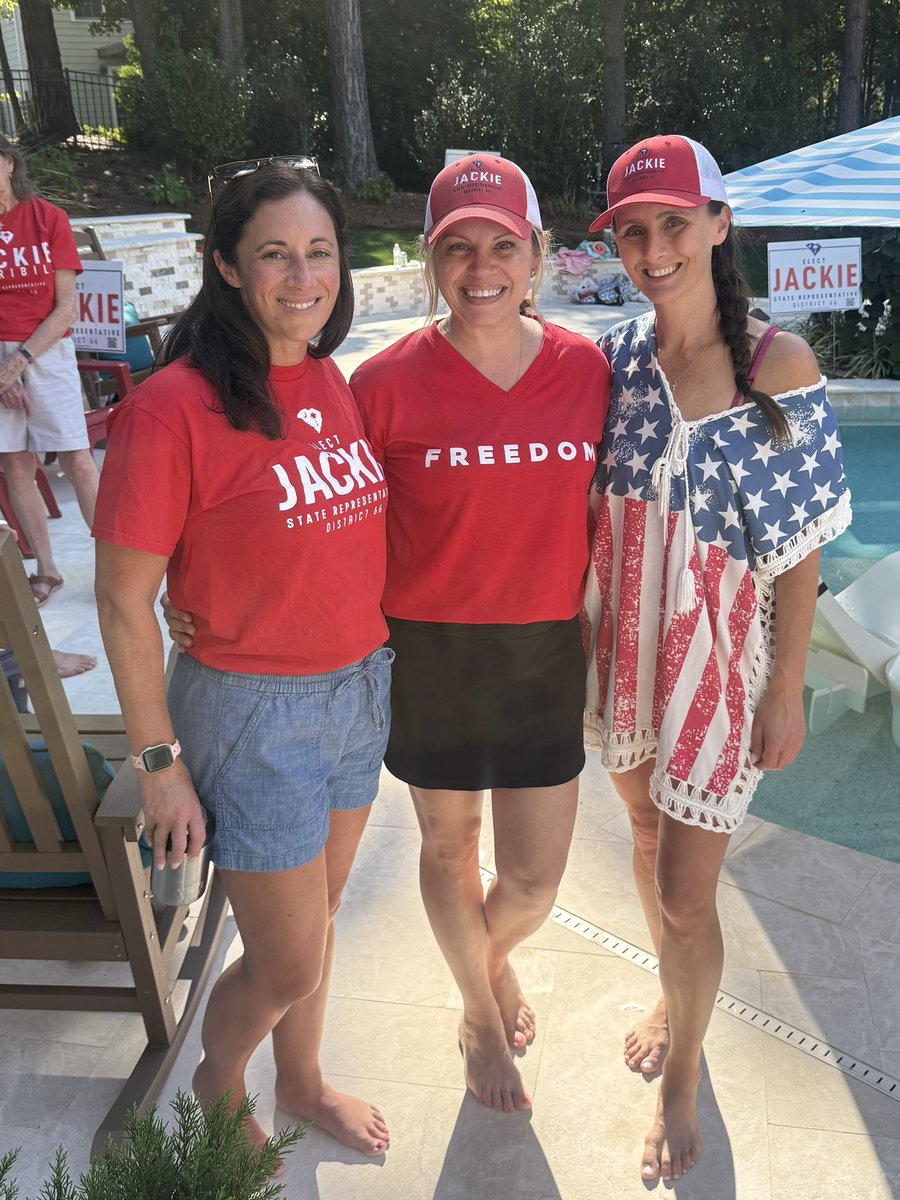 CaitlinYorkSC's tweet photo. Time to kick off #TeamJackie’s re-election campaign with a volunteer pool party! 🇺🇸 #ElectTheReal @JackieforSC https://t.co/yJQS4ZLm5Y