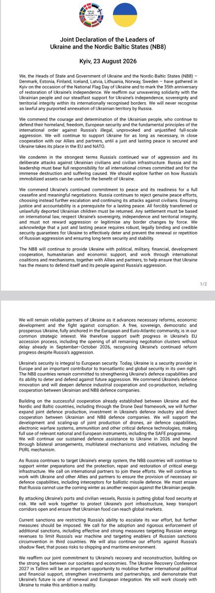 ralexdc's tweet photo. NEW!!  Nordic and Baltic leaders vow continued military and financial support, call for stronger sanctions on Russia and urge EU to open all remaining accession clusters for Kyiv in Sept.–Oct. 

They also back expanded joint production of drones, air defenses and ammunition.

👇 https://t.co/HggqVvmRwm