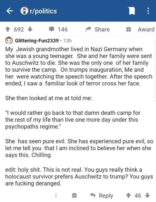 reddit_lies's tweet photo. We need more people baiting r/politics like this. https://t.co/cUGKdNQ5Nd