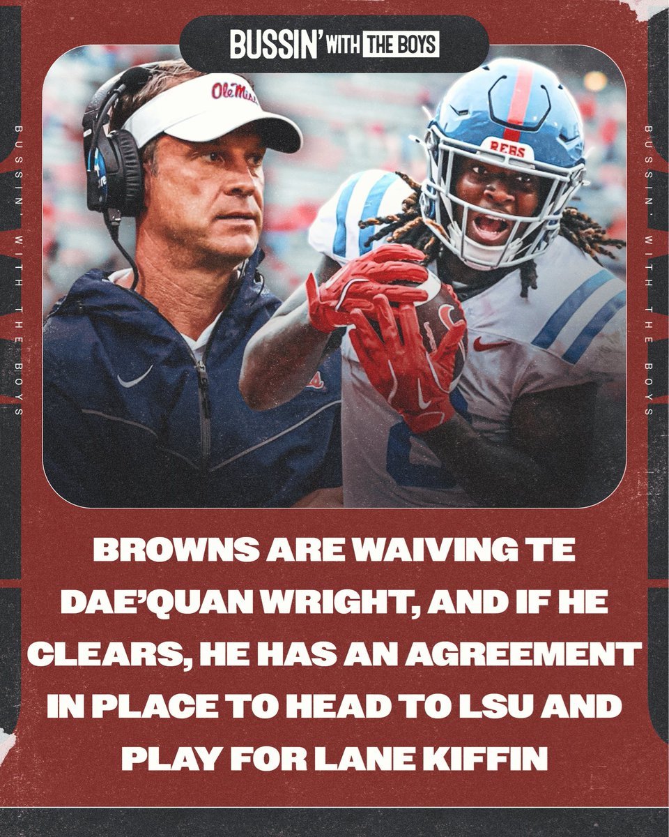 BussinWTB's tweet photo. WHAT IS GOING ON IN COLLEGE FOOTBALL 🤯

According to his agents, Browns TE Dae'Quan Wright is headed to LSU if he clears waivers in the NFL 😳 https://t.co/0u5xnlBqfN