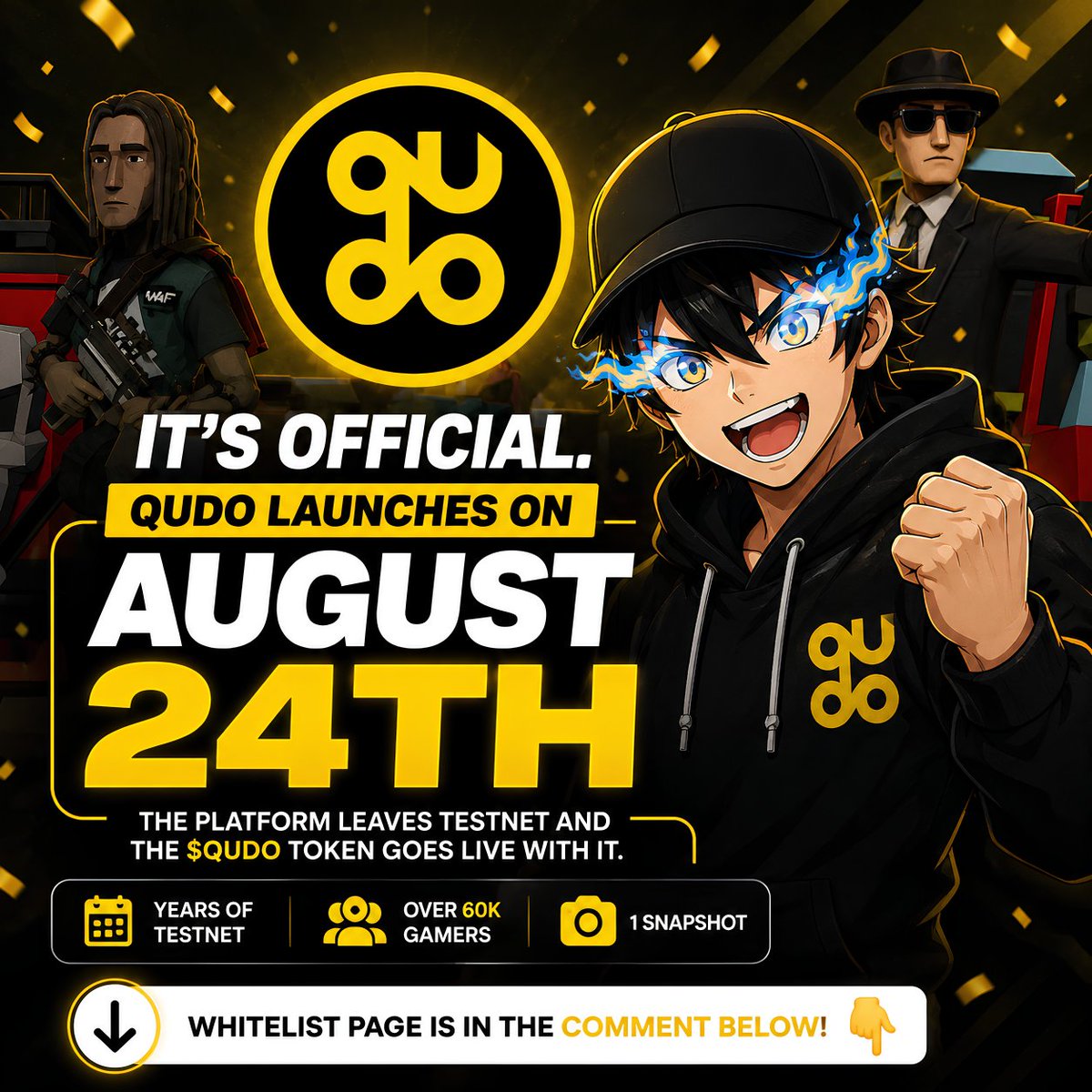 VolcanicQT's tweet photo. It's official @QUDO_games launches August 24th
leaving testnet as the $QUDO token goes live

QUDO is also onboarding Ambassadors, with selected members gaining access to Partner rewards while holding the role

if you're into indie games i suggest you to stay sharp on this and also check out the Ambassador program
its below in replies⤵️