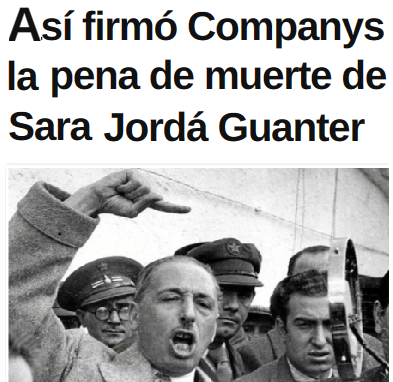 CCivicaCatalana's tweet photo. Sara fue una chica condenada a muerte en 1938 por salvar la vida a catalanes no separatistas. Países europeos como Inglaterra y Francia pidieron indulto para la joven

Companys se negó: "No hay piedad para traidores" y firmó su fusilamiento

A este tipo le dedican calles y plazas https://t.co/rQoSsL4SFh