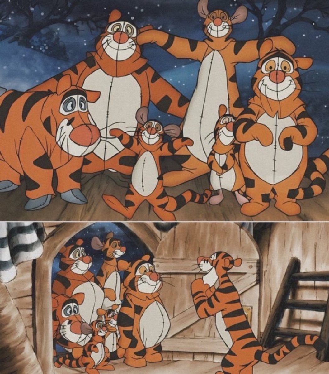 Guarromantico_'s tweet photo. Cuando Pooh y sus amigos se disfrazaron de Tiggers porque Tigger no pudo encontrar nunca a su familia. ❤️‍🩹 https://t.co/VHTcBNtb5a