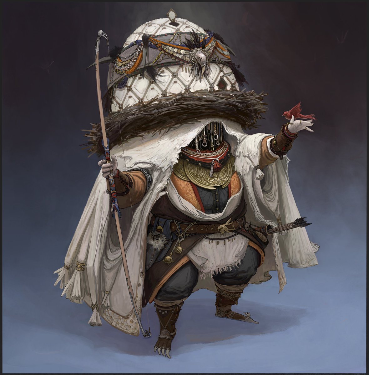 Toschiy0's tweet photo. Sightless Dwarf concept. She protects birds, they guide her.  #OC #digitalart #characterdesign #hunter #dwarf https://t.co/54WBk2EEDZ