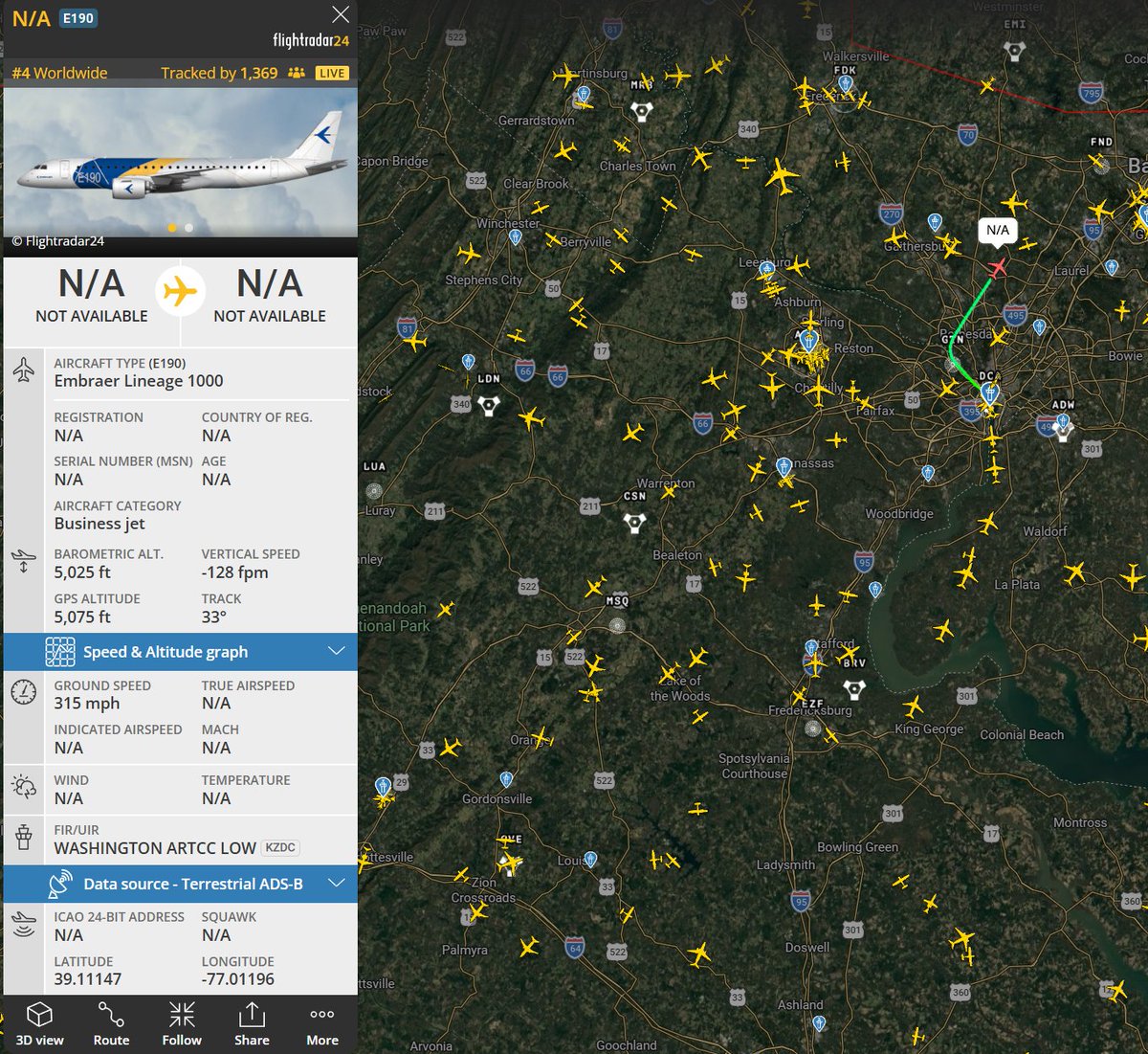 NewsPolitics's tweet photo. The first jet to get out of DCA once it reopened after the flyovers today in DC was a private Embraer Lineage 1000E, tail number N527AH, the Commerce Secretary Howard Lutnick's private jet 👇🏻 https://t.co/FblEymNhDJ