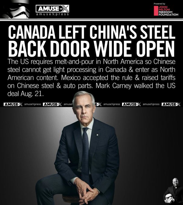 saskridergal's tweet photo. OH CANADA: China has been stealing more than $60 billion in tariff revenue by laundering its exports through other countries. The biggest offender is Canada, and Mark Carney walked away from the trade talks to avoid upsetting the CCP by ending the scam. https://t.co/EcJTCohDwA