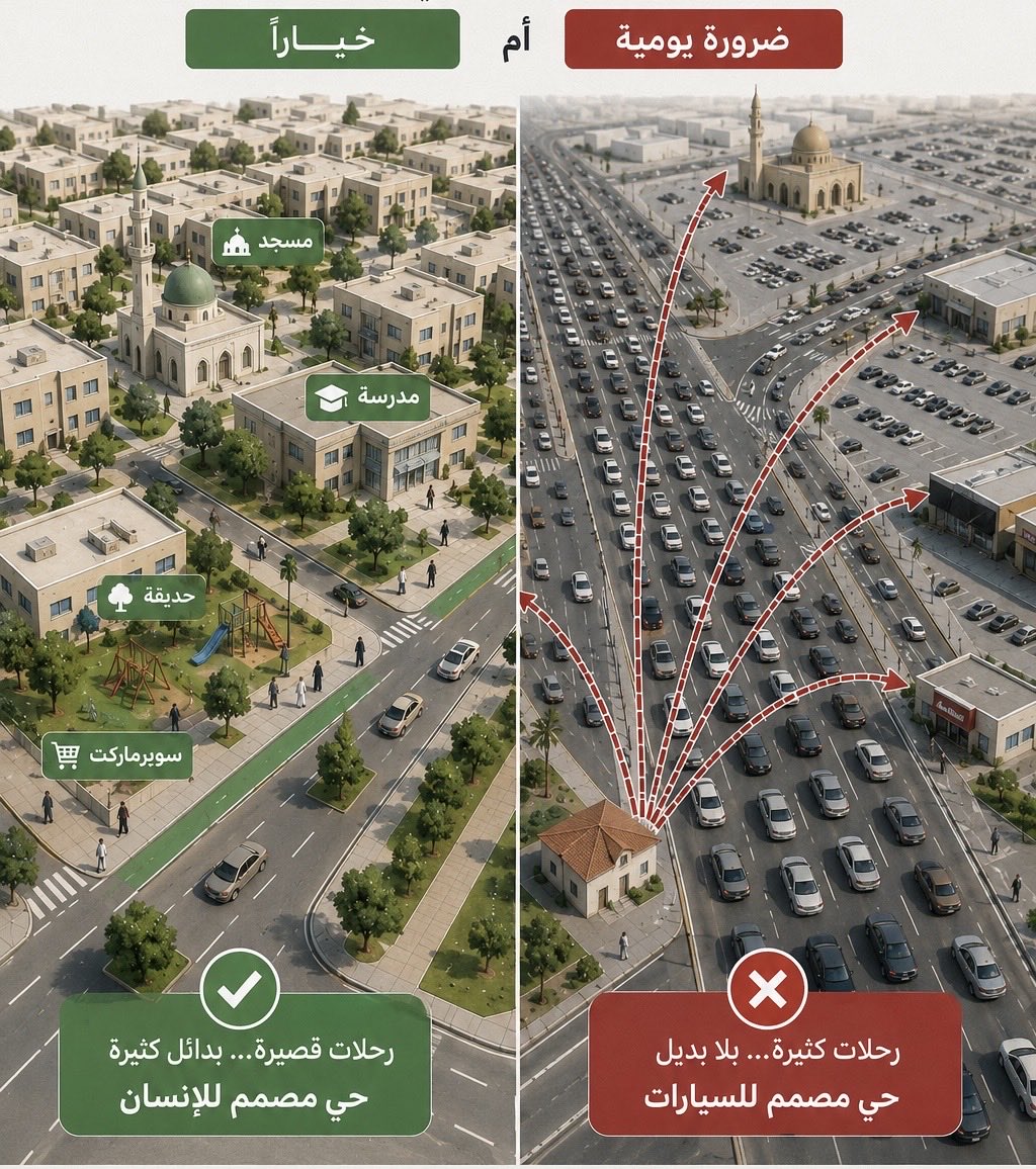 xwjeehx's tweet photo. السيارة الواحدة ليست مشكلة.
لكن آلاف الرحلات القصيرة التي لا يتوفر لها بديل عملي غير السيارة تتحول إلى ازدحام.
وهنا يظهر أثر التخطيط:
هل جعل السيارة خيارًا… أم جعلها ضرورة يومية؟

#التطوير_العمراني #الاختناق_المروري https://t.co/hGYWRBSdbq