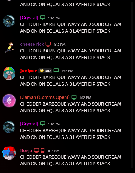 Bootleg_Crystal's tweet photo. CHEDDER BARBEQUE WAVY AND SOUR CREAM AND ONION EQUALS A 3 LAYER DIP STACK https://t.co/zJfYfFffez