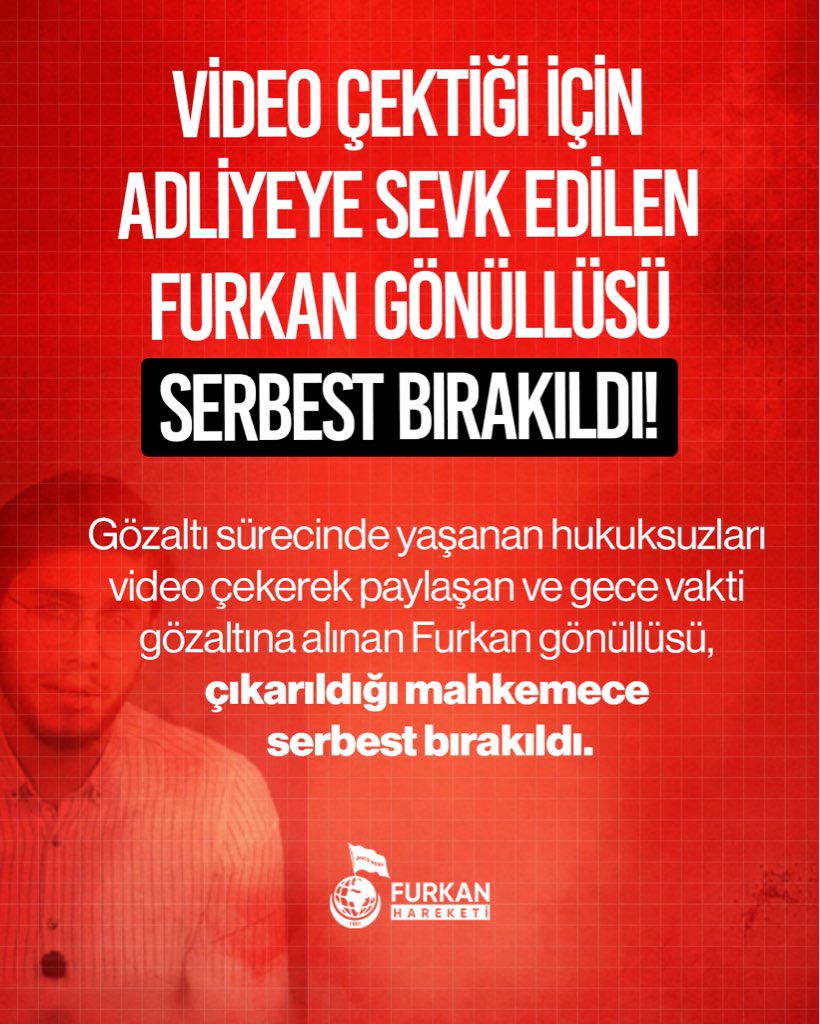 fhengellenemez's tweet photo. Video Çektiği İçin Adliyeye Sevk Edilen Furkan Gönüllüsü SERBEST BIRAKILDI! 

Gözaltı sürecinde yaşanan hukuksuzları video çekerek paylaşan ve gece vakti gözaltına alınan Furkan gönüllüsü, çıkarıldığı mahkemece serbest bırakıldı.