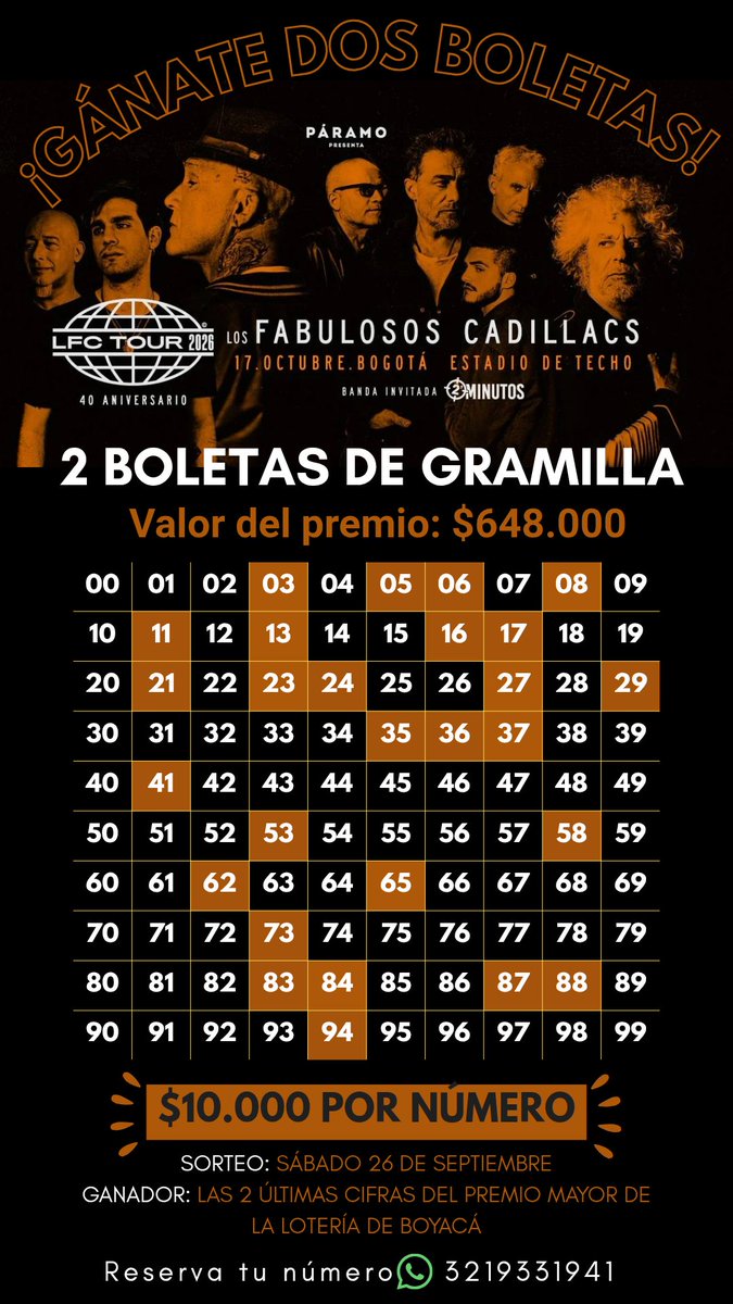 alophtes's tweet photo. Necesitamos encontrar fans de Los Fabulosos Cadillacs y 2 Minutos. 

Estoy rifando DOS BOLETAS de gramilla POR TAN SOLO $10.000. El concierto es el 17 de octubre en BOGOTÁ. 

¿Quién se apunta? 🎟🎟🔥

#LosFabulososCadillacs #Bogotá #Rock https://t.co/ycWelrQHi7