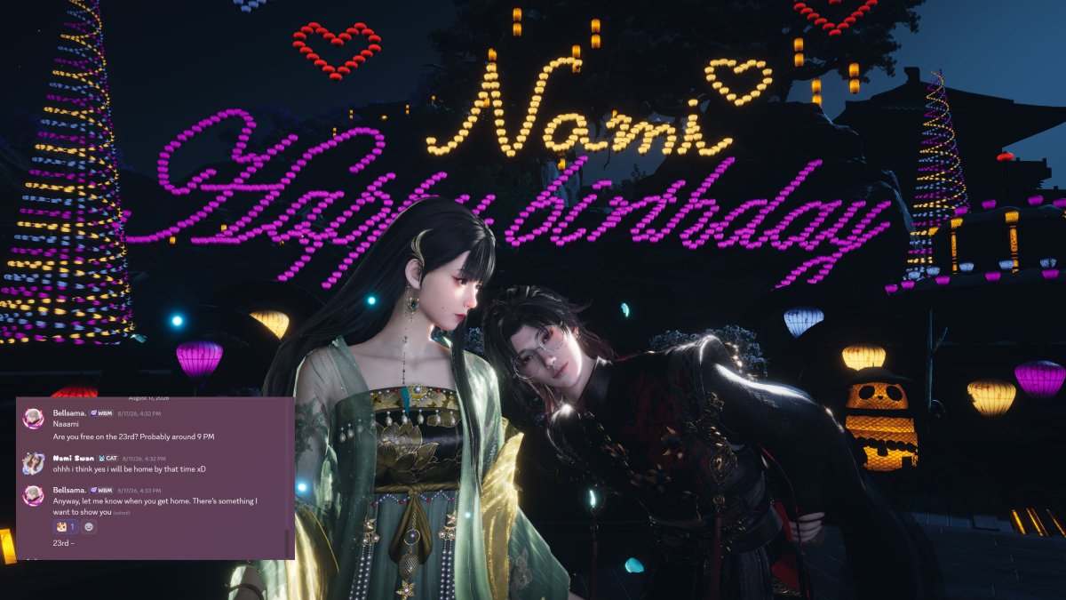 nikoruu08's tweet photo. Had a quick photoshoot with my bro, then Kurage set me up with the sweetest plan xD Guild War turned into a bday party! Spoiled by Tenn’s ss, summoned to BabyGhost’s base, greeted with fireworks and love ♡ Truly unforgettable, thank you bebi!
#wherewindsmeet #燕云十六声 #風燕伝 https://t.co/wx0r2jBR4l