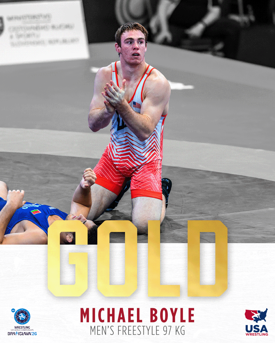 USAWrestling's tweet photo. MFS 97 kg Gold Medal Match – Michael Boyle 🇺🇸 tech. fall Rodion Sanakoev (Russia), 12-2 #WrestleBratislava https://t.co/uD4C5ZJLgN