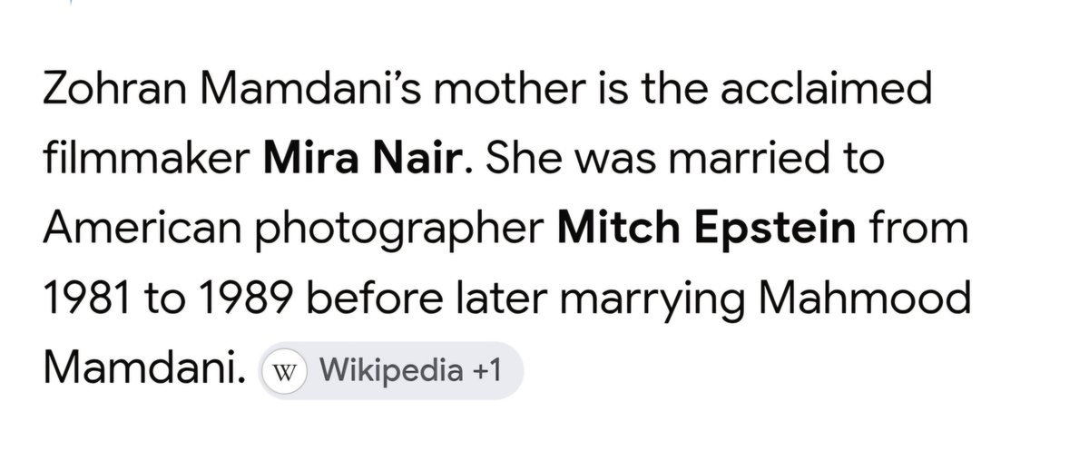 honey_bee48's tweet photo. Zohran Mamdani’s mother is the acclaimed filmmaker Mira Nair. She was married to American photographer Mitch Epstein from 1981 to 1989 before later marrying Mahmood Mamdani. Its just odd to me may be nothing. But I dont trust none of these MFS. #MAGA #NOTOISLAM #NOTOSHARIALAW https://t.co/tVHAcGc24y