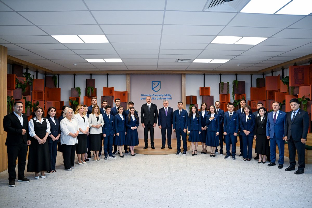 president_uz's tweet photo. Presidents Shavkat #Mirziyoyev and Ilham #Aliyev opened the new campus of the Nizami Ganjavi National Pedagogical University in New Tashkent.

They toured the campus, highlighting the importance of education, science, and culture in further strengthening ties between the fraternal peoples of #Uzbekistan and #Azerbaijan.