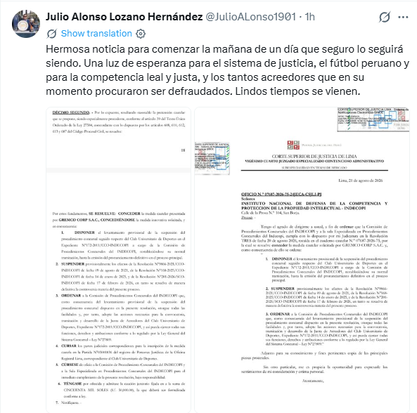 BazanElejalder's tweet photo. 🧵Delincuentes de #GREMCO utilizaron a un juez PROVISIONAL del distrito de LA VICTORIA, para obtener medida cautelar PREVARICADORA, con la que pretenden volver a saquear a la U. Acá te explico como se va a caer esta resolución. Cacas💩 "celebran" como si fuera un campeonato🤣😂 https://t.co/PPjxrbB6BS