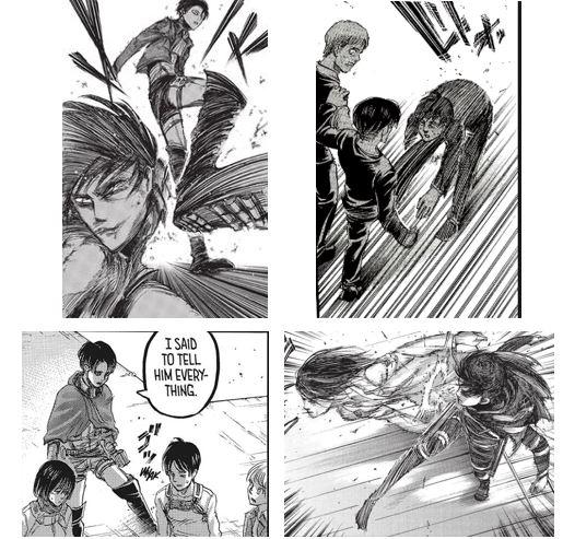 hisuqb's tweet photo. It’s a shame that the most memorable moments between Eren and Levi are the ones where Levi is beating him up, because when you read the manga, you realize he actually cares a lot about him, he is one of the people who most acknowledges Eren's humanity https://t.co/m6HV1QYBRl
