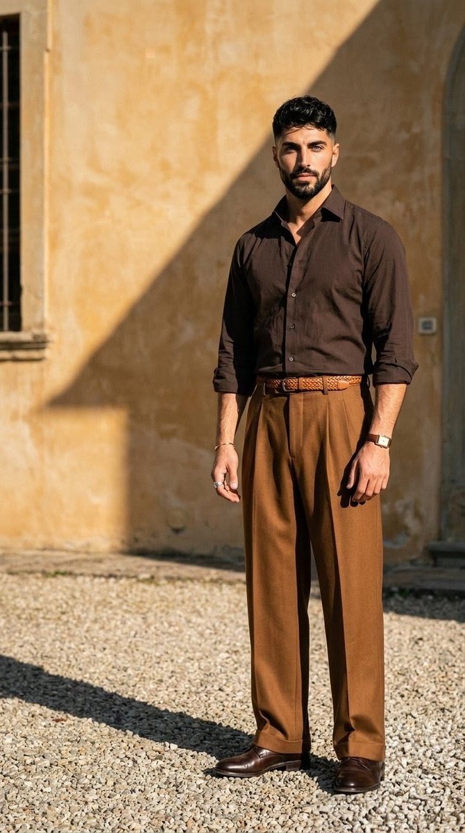 StyledBylok's tweet photo. One brown trouser, four shirt colours — which one wins? 1, 2, 3 or 4? #oldmoney #menswear #ootd https://t.co/p80HxCcJKr