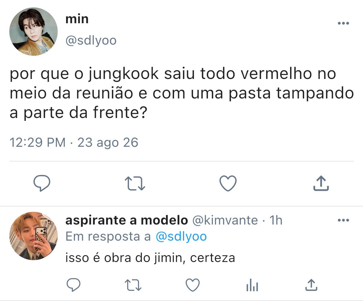 jjamaobangtan's tweet photo. 🔞— #jikookau onde… 

Após muito custo, Jimin consegue uma vaga na Golden Entertainment, a empresa do seu namorado.

ou 

onde Jungkook está a um passo de demitir seu novo estagiário por testar seus limites em lugares inusitados da empresa. https://t.co/y6OMXfHu0G