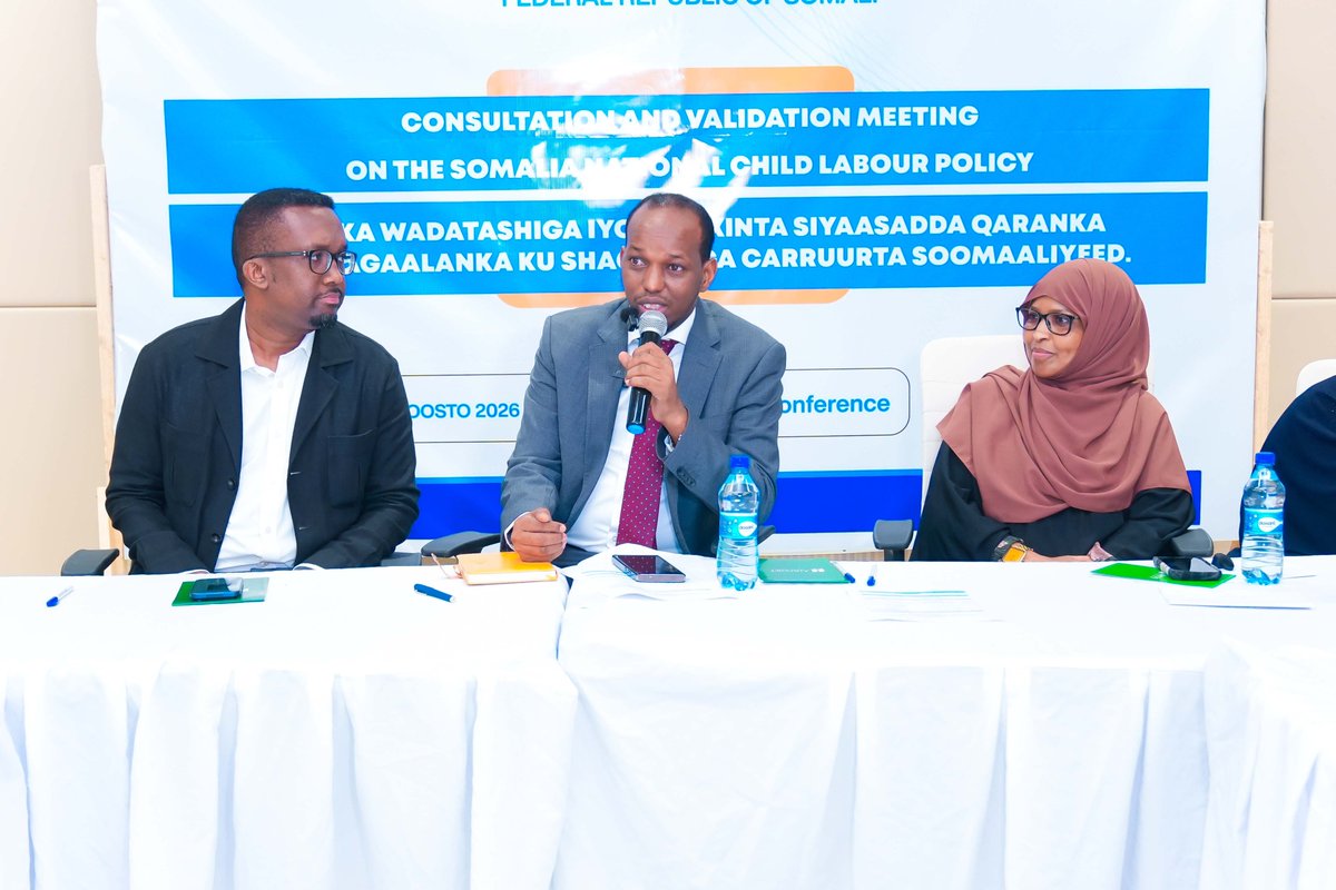 festusomalia's tweet photo. @FESTUsomalia today actively engaged in the National Consultation on Somalia’s National Child Labour Policy and National Action Plan on the Elimination of Child Labour, organised by @SomaliaMolsa with @ILO support, and was officially opened by Director General Abdullahi Hassan Adan.

Speaking for workers, FESTU brought trade union priorities to the discussion, calling for stronger action to prevent child labour, effective enforcement of policies and laws, more decent jobs for adults and greater protection for children, using genuine social dialogue as the mechanism.

This work is not new for FESTU. In January 2014, with ILO support, we launched a national campaign against child labour which also pushed for Somalia to ratify ILO Convention No. 182 on the Worst Forms of Child Labour. Somalia ratified the Convention on 20 March 2014.

Twelve years later, the focus must now be on turning these commitments into action. Every child deserves protection from child labour and the opportunity to learn, grow and build a better future. 
@AddisIlo @ituc_africa @ituc