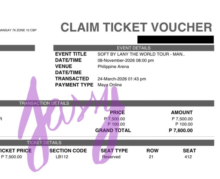 minwontgt's tweet photo. wts lfb ph concert

LANY – SOFT BY LANY WORLD TOUR MANILA TICKET
 
November 8, 2026 | 8:00 PM

Ticket Details: Lower Box A Regular 112
• ₱7,600 

Selling for original price, unclaimed ticket
Meet-up SM Aura/Megamall

message me. Ty! 

rfs: conflict sched https://t.co/DIvJ0bOT4q