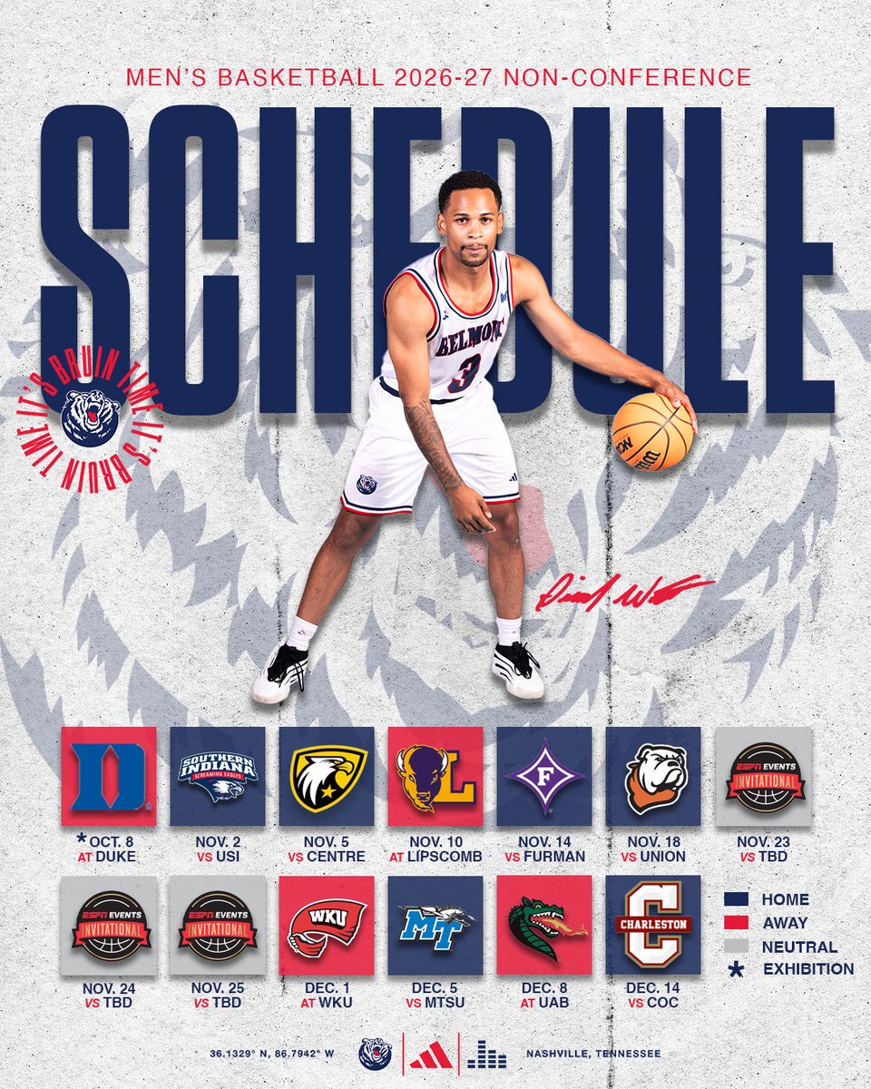 BelmontMBB's tweet photo. 🗓️Non-conference schedule.
🔗https://t.co/pVATR0I1Kn
🎟️https://t.co/bONEGYAglP

#ItsBruinTime https://t.co/mE7bmUIdgi