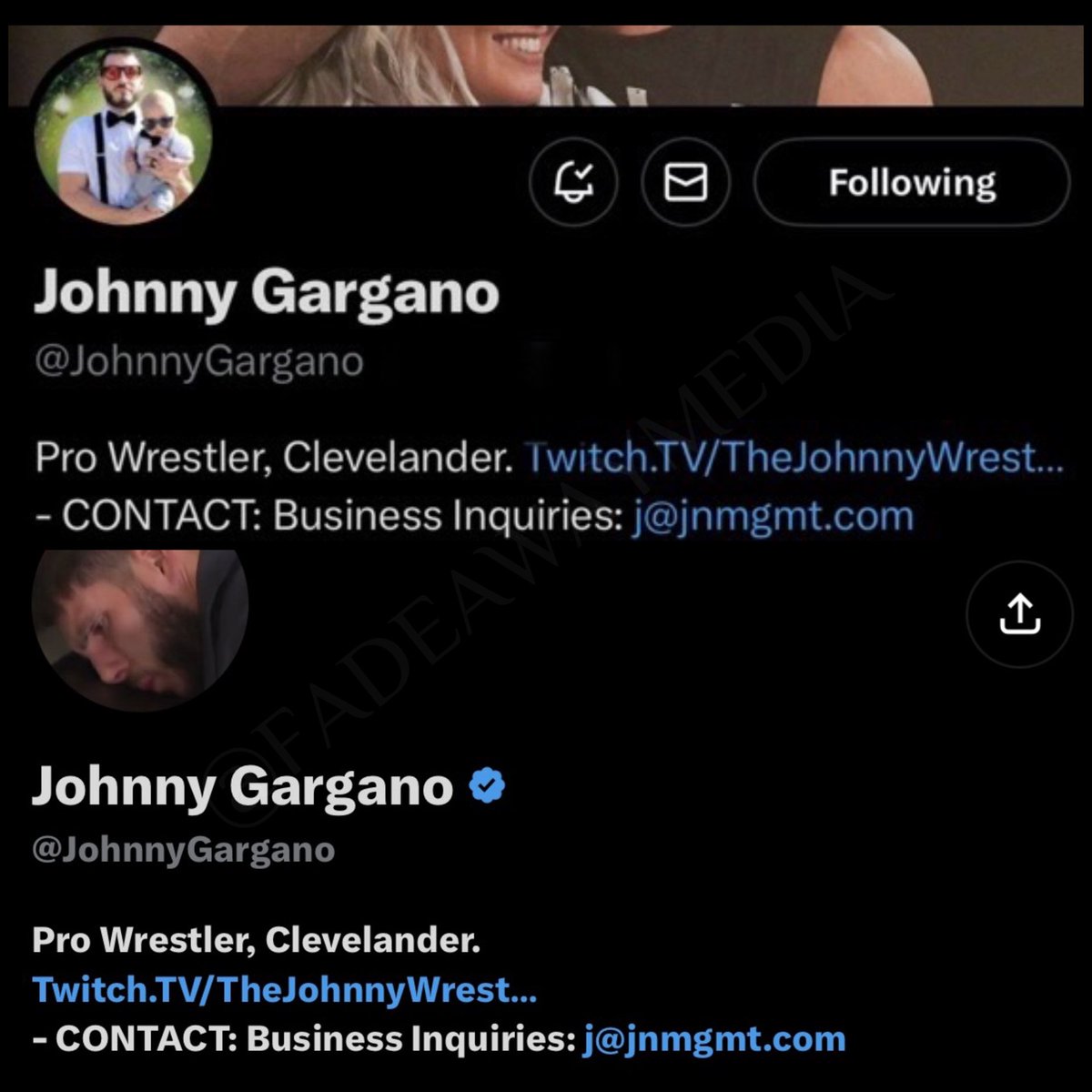 FadeAwayMedia's tweet photo. Johnny Gargano has had the same bio since early 2023 

He did NOT change or remove anything from it.

Complete non story. https://t.co/rO6dSAFzyq