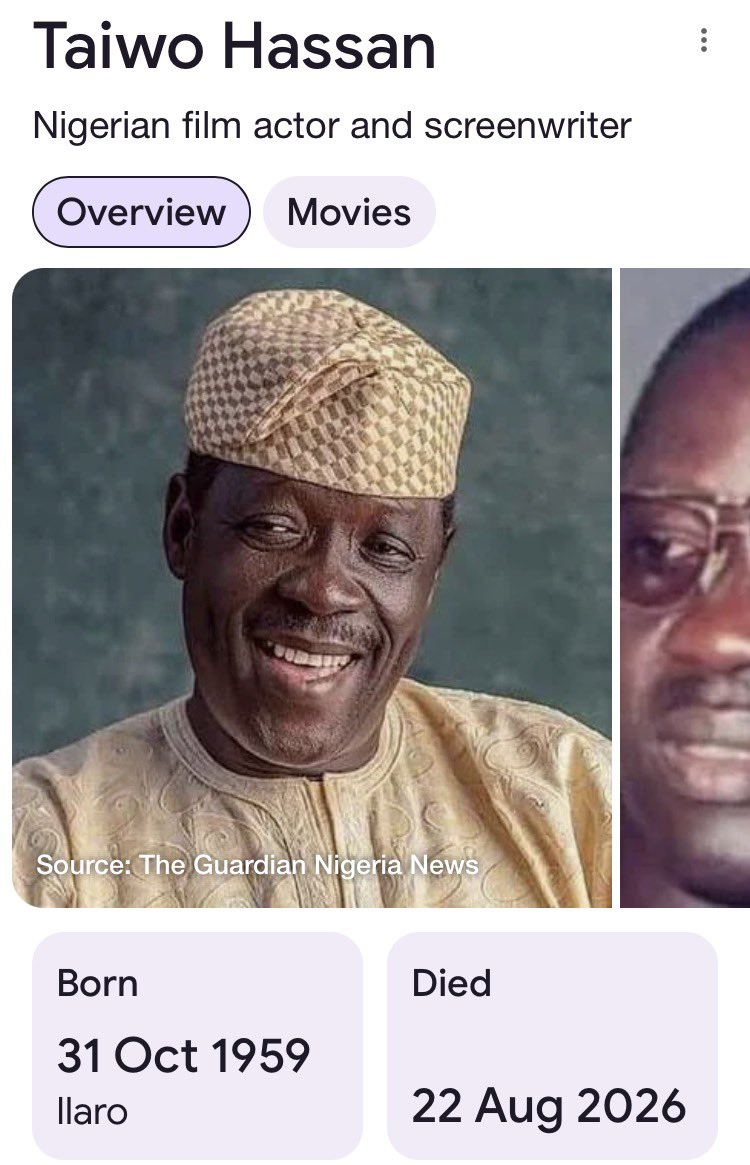DAMIADENUGA's tweet photo. Nollywood Actor, Taiwo Hassan popularly known as ‘Ogogo’ is deād. 💔😞

May his soul rest in perfect peace. 🕊️ https://t.co/pgr013hkGi