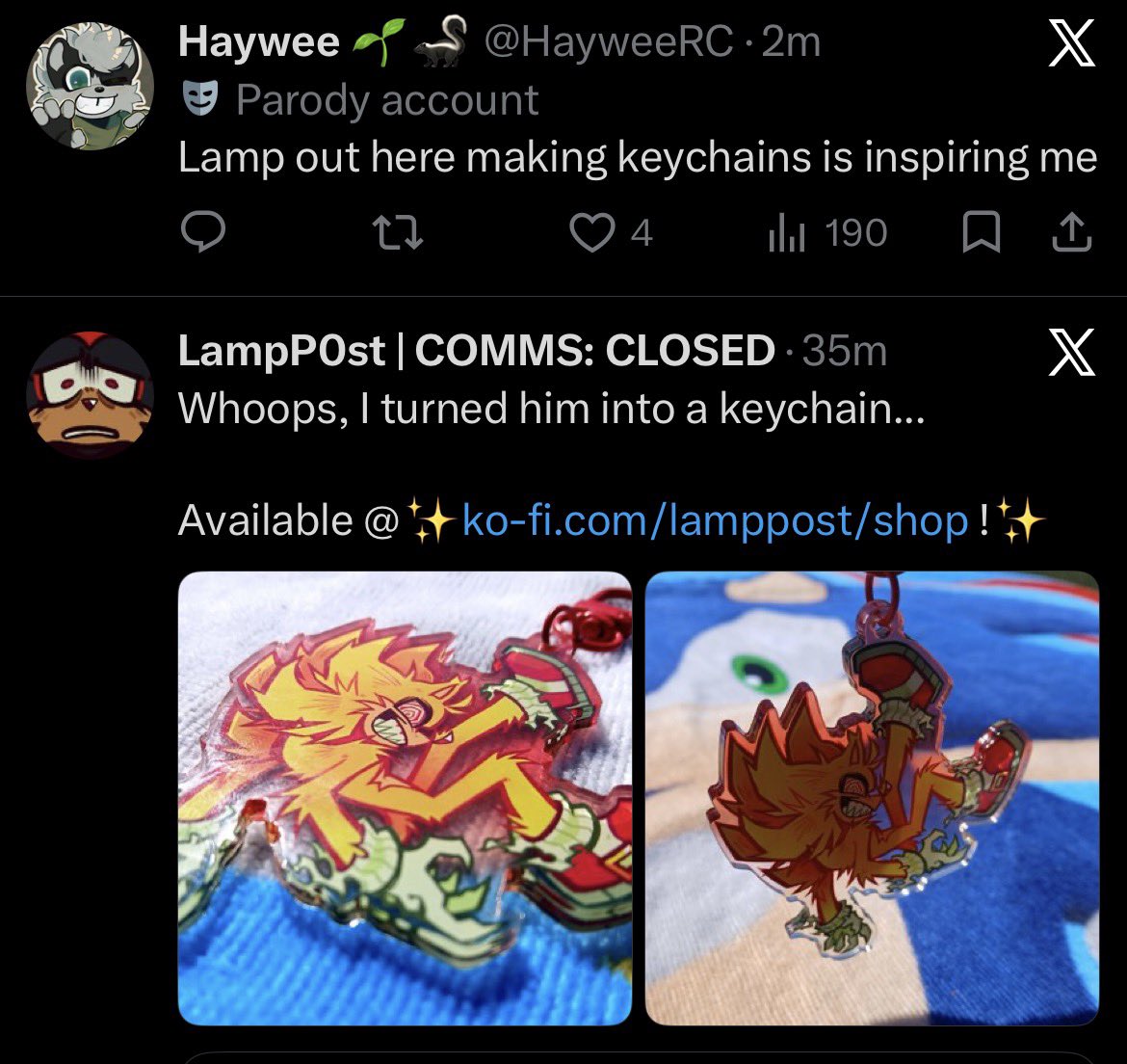 Juniper79044003's tweet photo. @HayweeRC Oh, Thxs for telling me, I’m excited to see what the keychains look like ;3 https://t.co/VoG578GHYt
